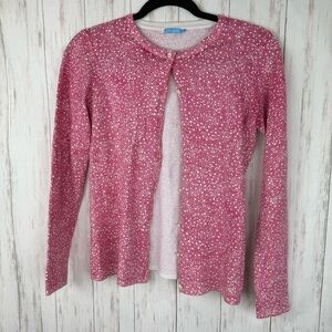 J. McLaughlin pink and white spotted cardigan sweater XS